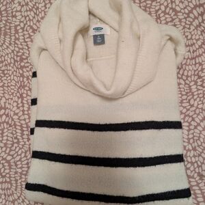 Old Navy Cream and Black Striped Turtleneck Sweater